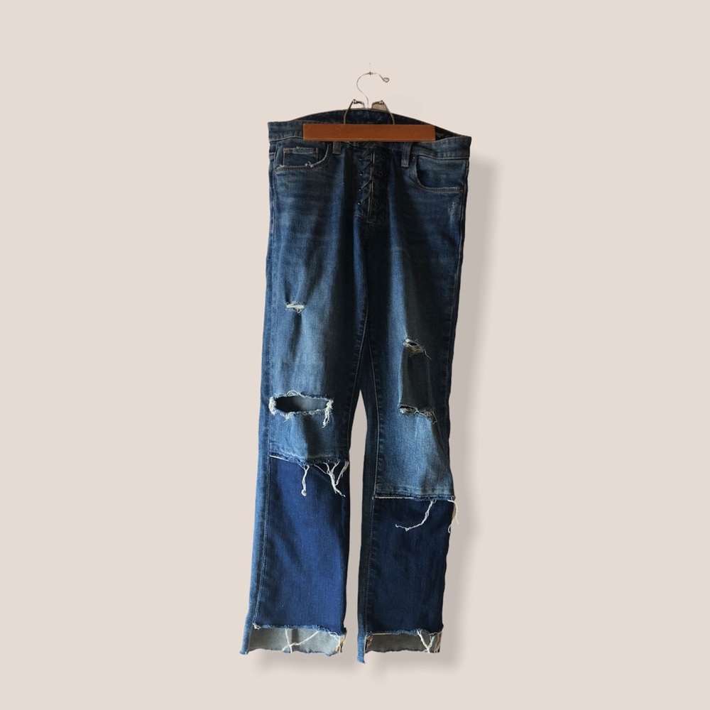 Blank NYC patchwork pants distressed denim